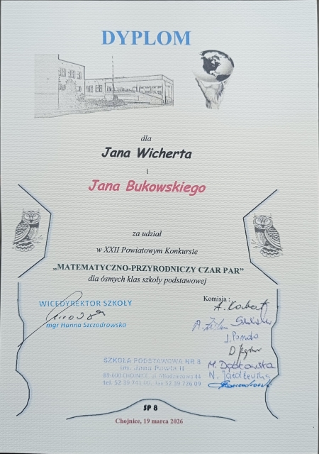 XXII POWIATOWY KONKURS MATEMATYCZNO - PRZYRODNICZY ''CZAR PAR''