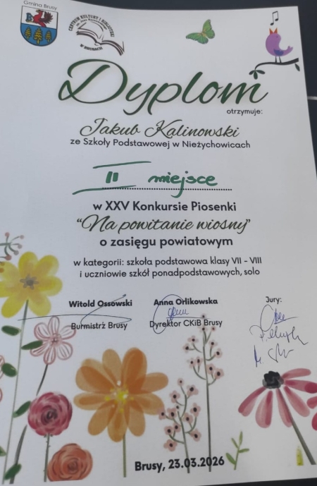 SUKCES W POWIATOWYM KONKURSIE PIOSENKI ''NA POWITANIE WIOSNY''